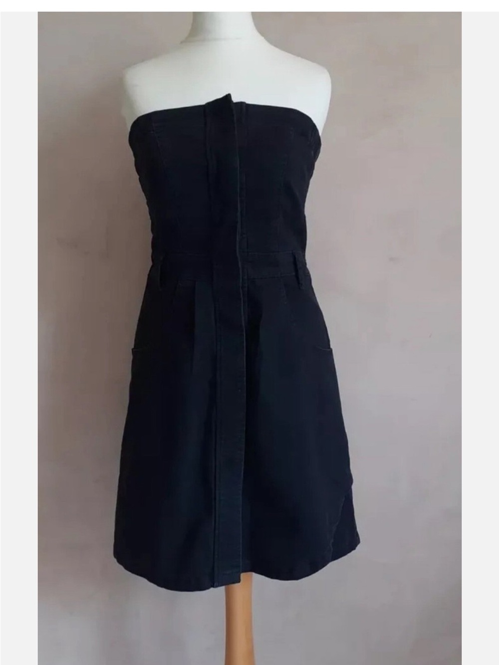 All Saints Strapless Black Denim Dress - Sleek A-Line Style